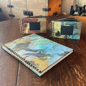 2 small wire bound photo albums w 20 plastic sleeve protective pages each & book